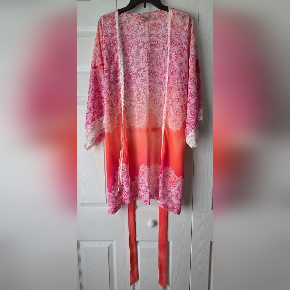 In Bloom Bohemian Light Weight Tye Dye Lace Ruffled Robe Size XL - Picture 3 of 14
